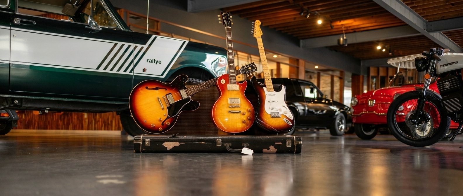 Vintage guitars displayed in the Walt Grace showroom